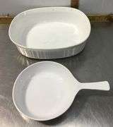 Corning Ware Baking Dishes With PYREX Lids, 2 Fire-King Bowls and 4 Amber Colored Glasses