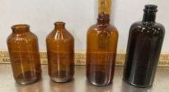 Tote with Lid Filled with Vintage Glass Bottles