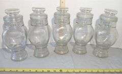 Five Clear Glass Candy Jars
