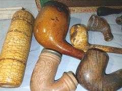 Early 20th Century Chief Battle Cigar Box, Clay Pipe Pieces and Cigarettes