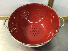 Large Red Enamel Colander and Cravings Melamine Bowls