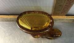 L.E. Smith Amber Glass Boot and Moser Cranberry Glass Toothpick Holders