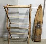Small Folding Drying Rack and Vintage Wood Ironing Board