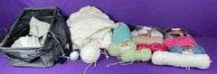 Collection of Yarn & Started Projects W/ Tote