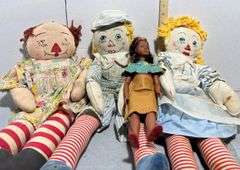 American Indian Doll & Homemade Raggedy Ann & Andy Dolls