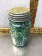 Burlap Sack With Ball Canning Jar Of Marbles
