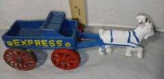 Cast Iron Goat Pulling Cart, Fire Truck & Log
