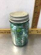 Ball Canning Jar With Marbles and Burlap Sack