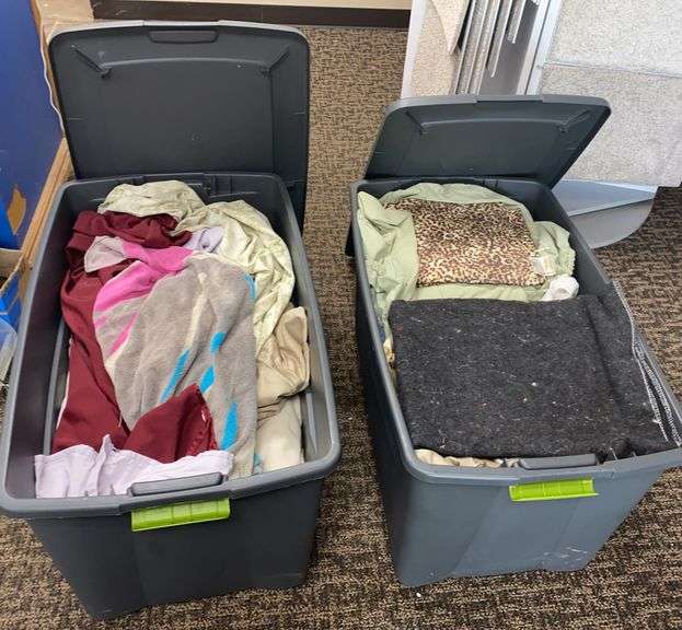 2 Totes, Pillows, Towels, Misc.