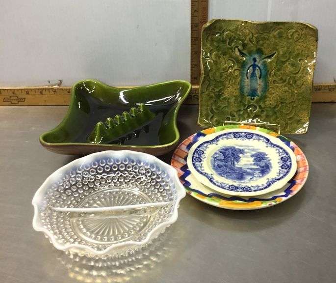 Anchor Hocking Opalescent Moonstone Hobnail Divided Dish, Plates, Sequoia Ware Ashtray and More