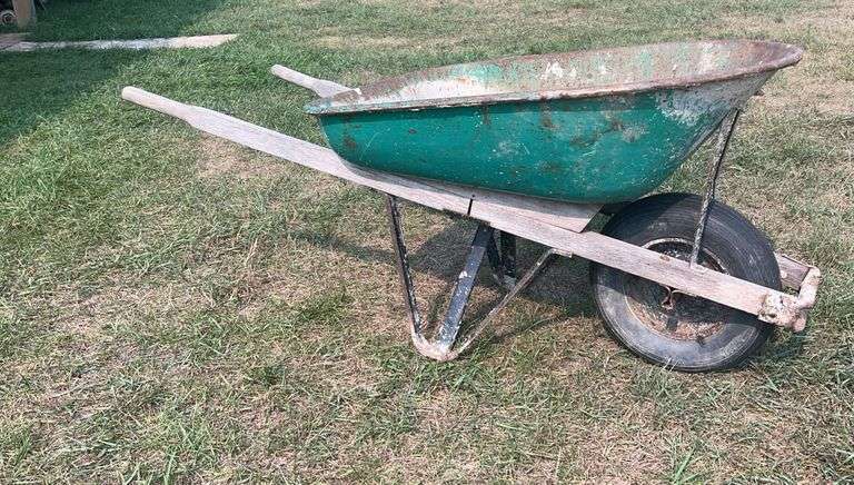 Green Metal Wheelbarrow