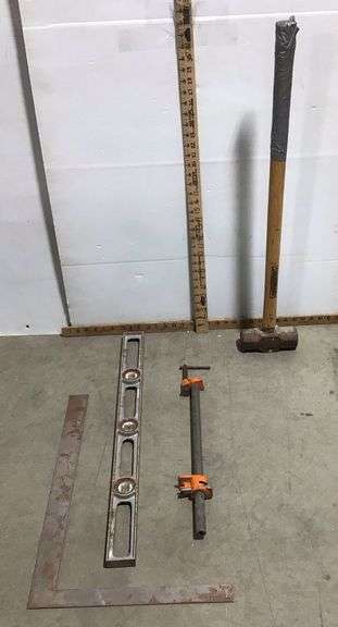 Sledgehammer, Square,Bar Clamp and Level