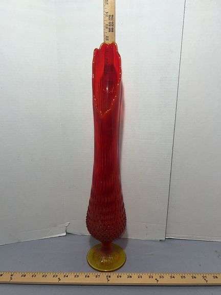 21” Tall Amberina Hobnail Swung Vase