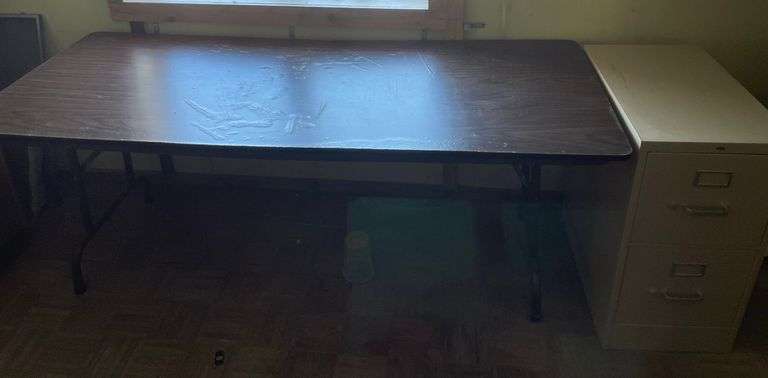 6’ long Folding Table (28” tall & 30” deep) & Hon 2-Drawer File Cabinet