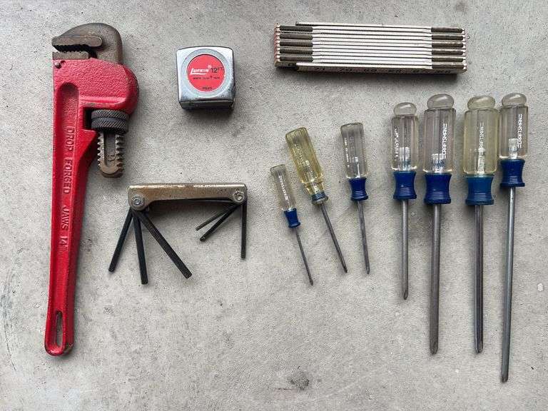Heavy Duty Pipe Wrench, Craftsman Screwdrivers, Lufkin Tape Measure & More
