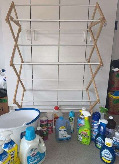 Folding Drying Rack, Mop Bucket & Assorted Cleaning Supplies - Sherwood ...
