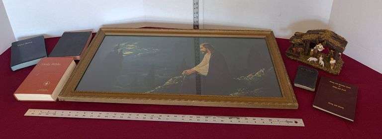 Bibles, Framed "Jesus on Mount of Olives" & Christmas Nativity