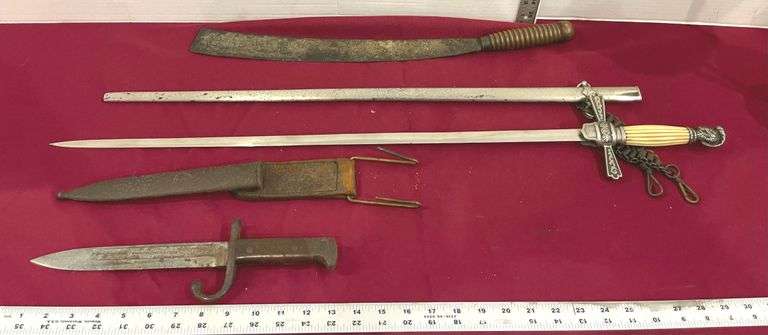 Remington Arms 9” Dagger & Sheath, 27” Sword & Sheath + 16” Pioneer Blade