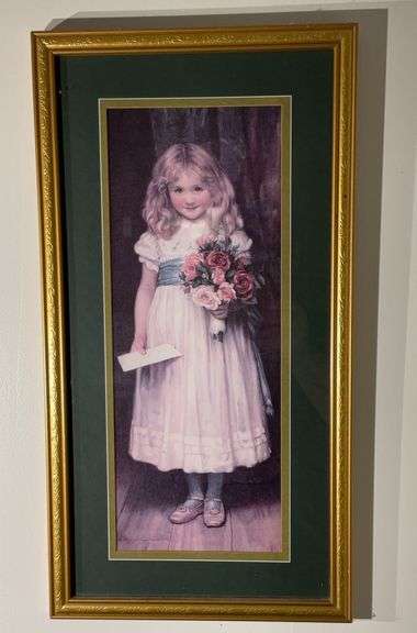 Framed Young Girl W/ Love Letter Print 23.5”Tx12.5”W