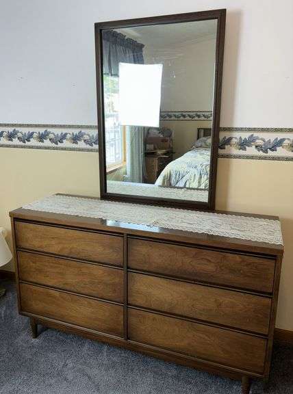MCM 30”x54”x18” Six Drawer Dresser w/ 40”x28” Mirror
