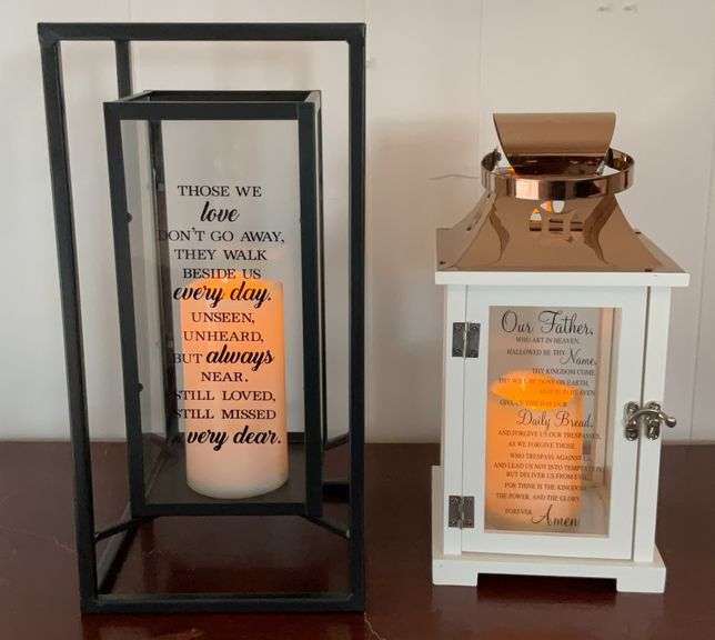 13”T Lords Prayer LED Lantern & 15” LED Memory Candle Lantern