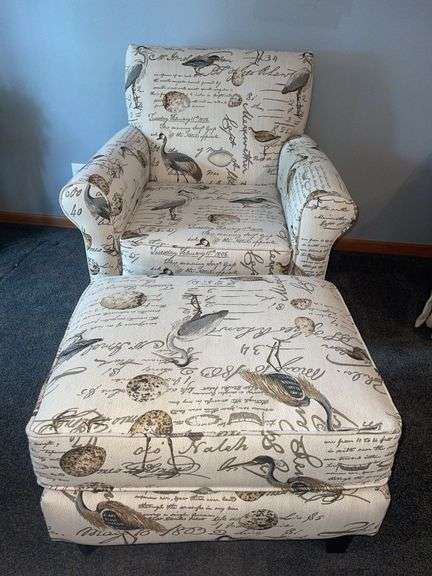 Porter Aviary Handwritten Bird Life Pushback Chair & Plush Ottoman