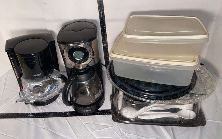 Two Coffee Makers- one is new, Storage Containers and Plastic Serving ...
