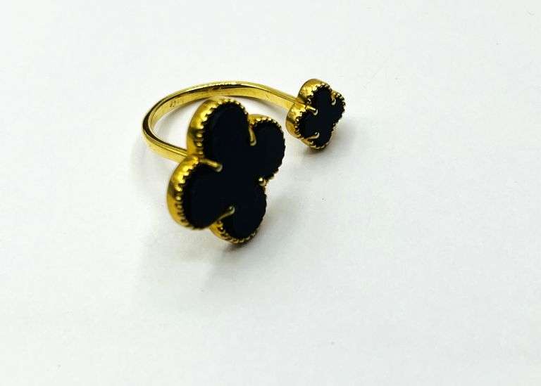 Sterling Silver Natural Malachite (4.50ct) Double Clover Motif Ring