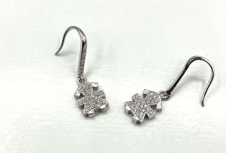 Sterling Silver CZ Girl Figurine Dangling Earring