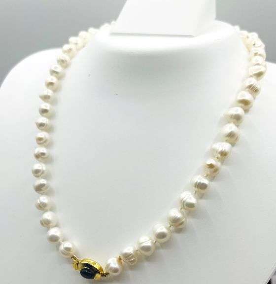 Natural Black Onyx (1ct) Freshwater Pearl 10.2mm-8mm 17" Necklace