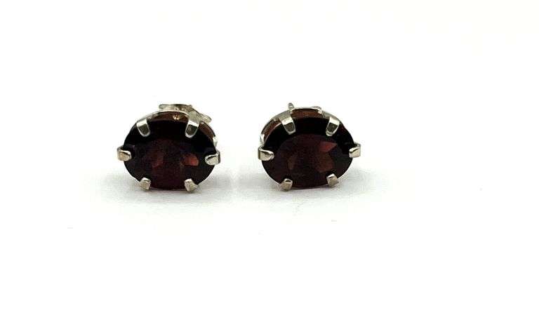 Sterling Silver Natural Garnet (4ct) Earrings
