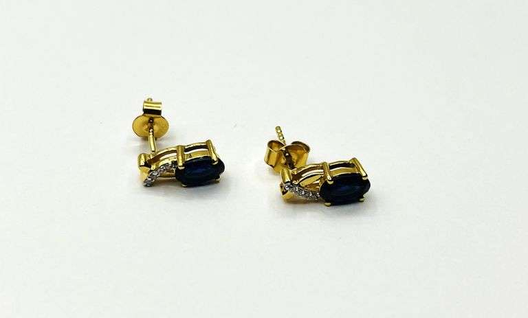 Gold Plated Sterling Silver Blue Sapphire (1.92ct) with CZ (0.08ct) Earrings