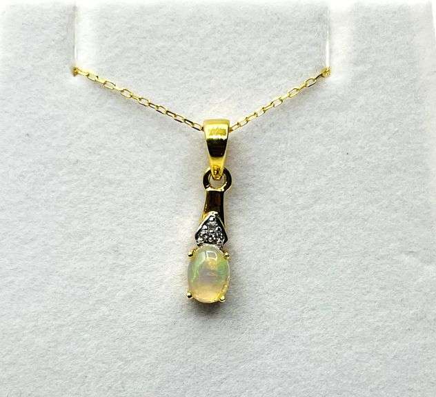 Gold Plated Sterling Silver Jelly Opal (0.81ct) and Natural White Sapphire with Gold Plated Sterling
