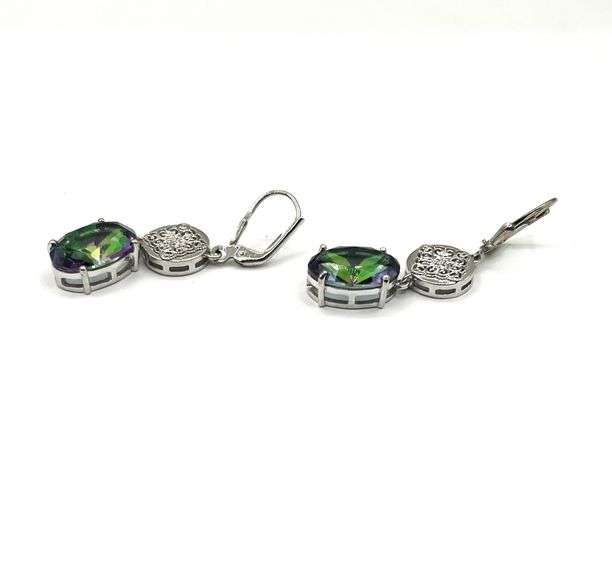 Sterling Silver Natural Mystic Quartz (13.88ct) with CZ (0.70ct) Earrings