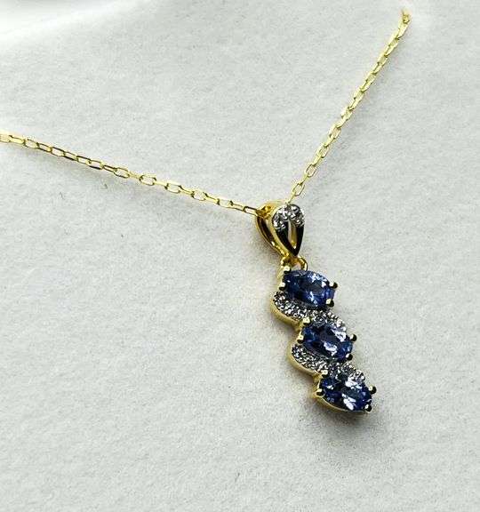Gold Plated Sterling Silver Natural Tanzanite (0.75ct) and CZ (0.10ct) Pendant with Gold Plated Ster