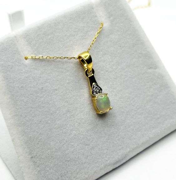 Gold Plated Sterling Silver Jelly Opal (0.81ct) and Natural White Sapphire with Gold Plated Sterling