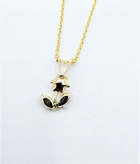 10KT Yellow Gold Flower CZ Pendant with Gold Plated Sterling Silver Chain
