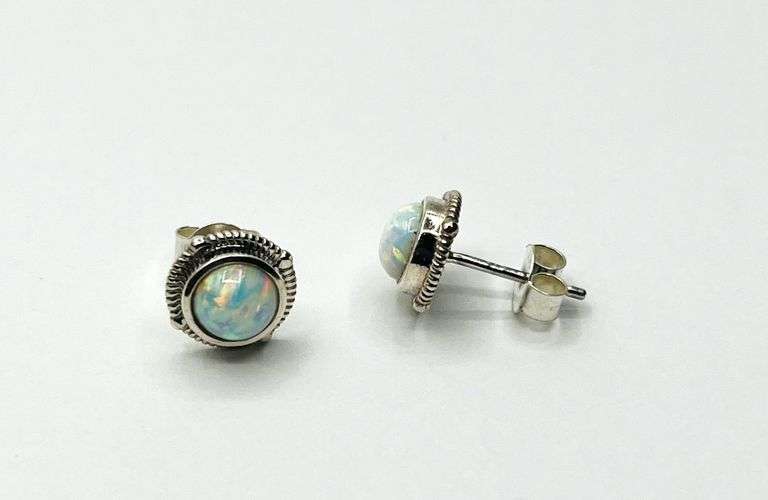 Sterling Silver White Opal (1.62ct) Earrings