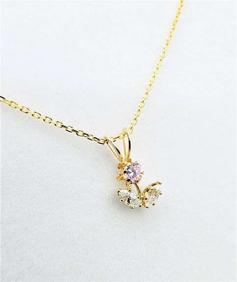 10KT Yellow Gold Flower CZ Pendant with Gold Plated Sterling Silver Chain