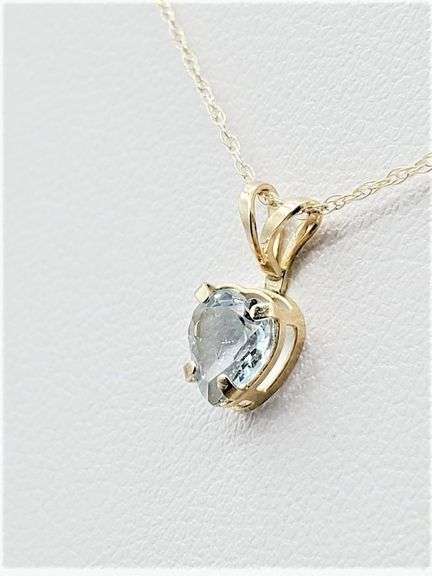 10KT Yellow Gold Natural Aquamarine (0.64ct) Heart Shape Pendant with Gold Plated Sterling Silver Ch
