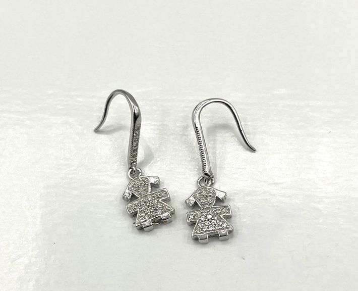 Sterling Silver CZ Girl Figurine Dangling Earring