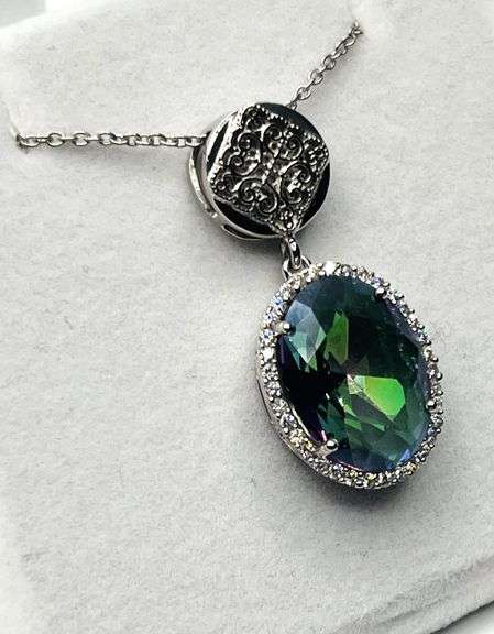 Sterling Silver Natural Mystic Quartz (5.75ct) and CZ (0.35ct) Pendant with Sterling Silver Chain