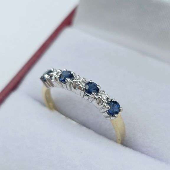 10KT Yellow and White Gold Natural Blue Sapphire (0.40ct) and Diamond (0.03ct) Ring