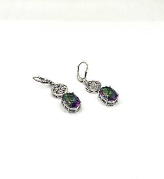Sterling Silver Natural Mystic Quartz (13.88ct) with CZ (0.70ct) Earrings