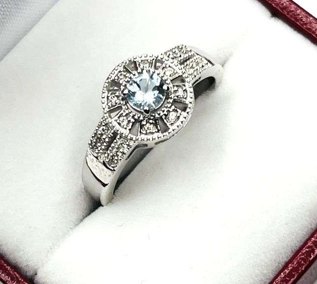 Sterling Silver Natural Blue Topaz (0.40ct) with CZ (0.20ct) Ring
