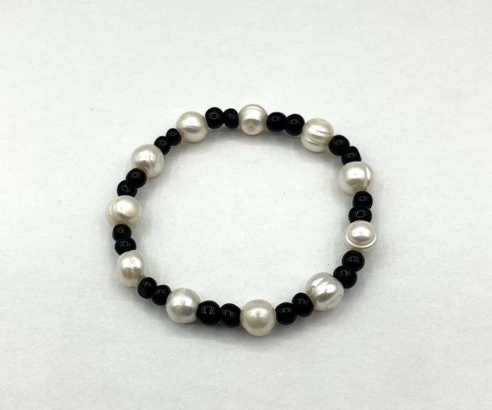 Freshwater Pearl 9-10mm Black Onyx Beads Bracelet