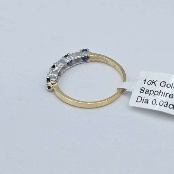 10KT Yellow and White Gold Natural Blue Sapphire (0.40ct) and Diamond (0.03ct) Ring