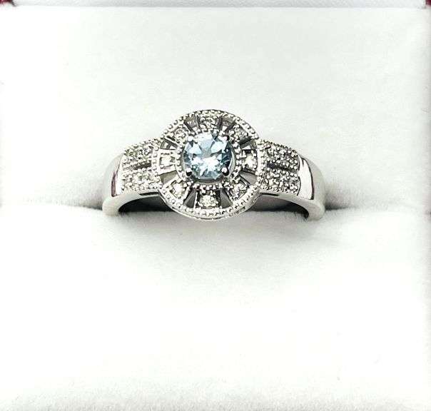 Sterling Silver Natural Blue Topaz (0.40ct) with CZ (0.20ct) Ring