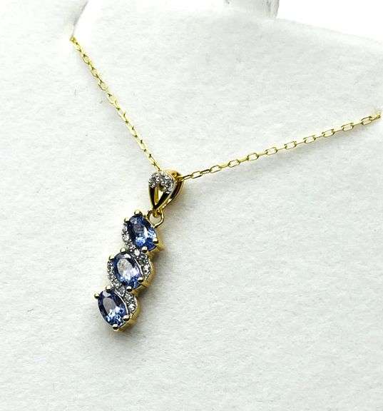 Gold Plated Sterling Silver Natural Tanzanite (0.75ct) and CZ (0.10ct) Pendant with Gold Plated Ster