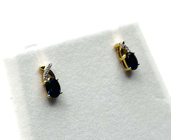Gold Plated Sterling Silver Blue Sapphire (1.92ct) with CZ (0.08ct) Earrings